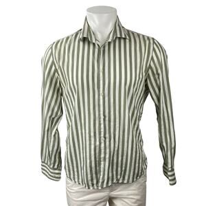 MNG Mango Men's Green Striped Slim Fit Long Sleeve Button Down Shirt Top Size M
